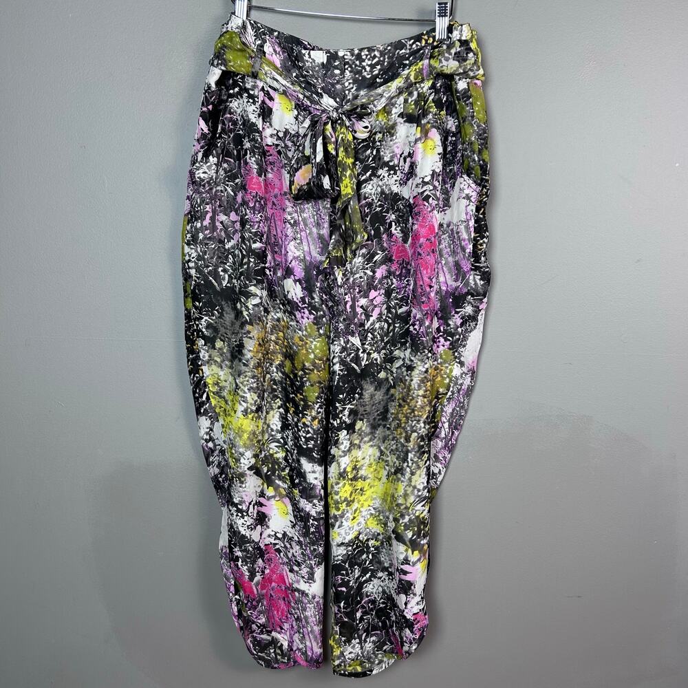 Anthropologie Leifsdittir pants‎ size 12 cropped silk print wide NWT pink y2k
